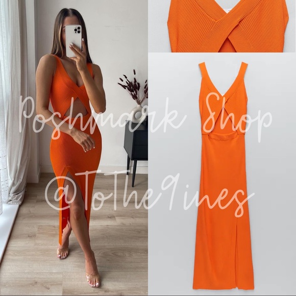 Zara Dresses & Skirts - ZARA ORANGE KNIT CUT OUT DRESS LIMITED EDITION
